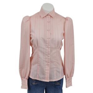 Vintage Homemade Pink Striped Puffed Sleeve Button up Blouse